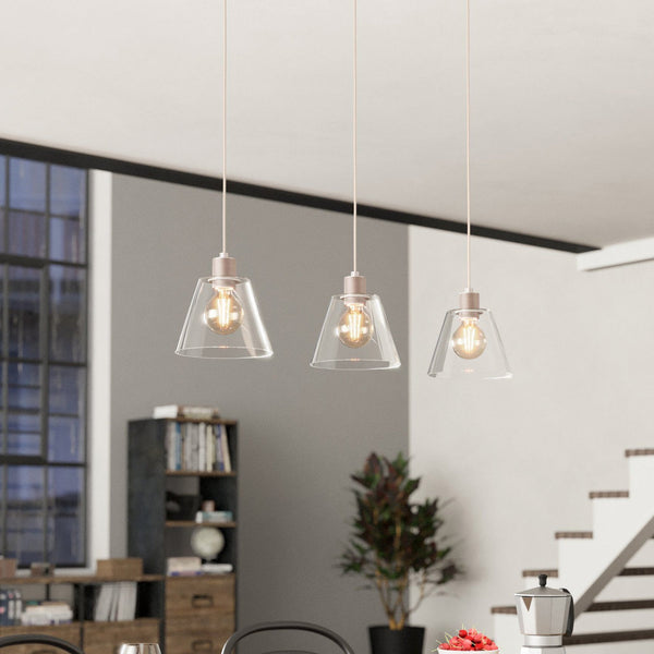 Copley Triple Drop Linear Pendant in Rose Gold with Clear Glass Shades