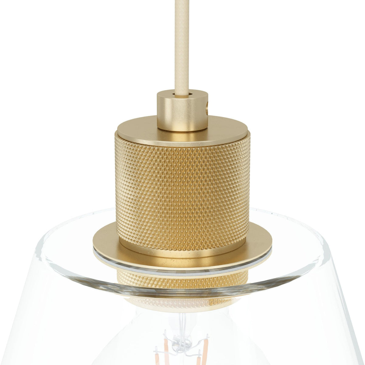Copley Triple Drop Linear Pendant in Gold with Clear Glass Shades