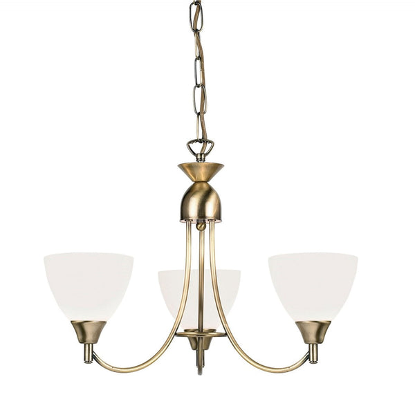 Alton 3lt Pendant in Antique Brass & Opal Glass