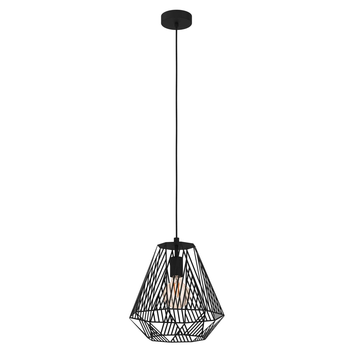 Stype Single Pendant in Black with Geometric Diamond-Shaped Lampshade