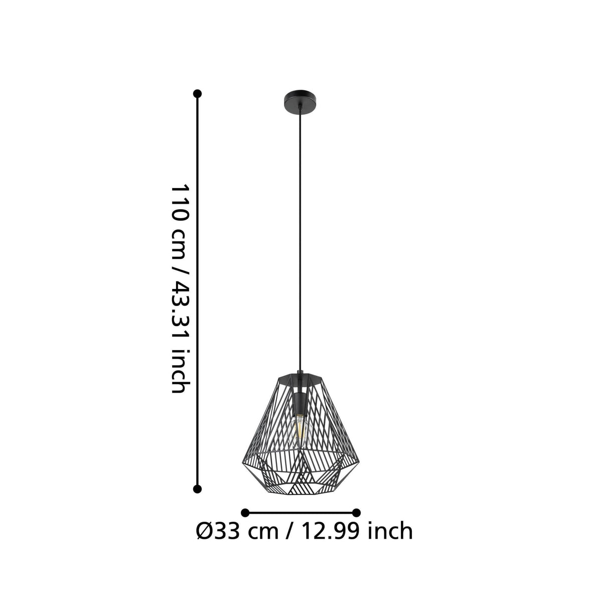 Stype Single Pendant in Black with Geometric Diamond-Shaped Lampshade