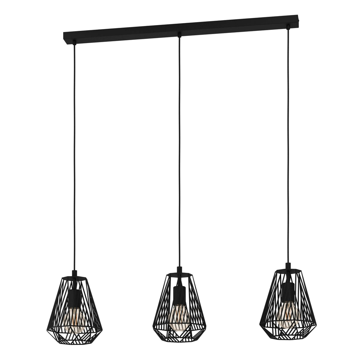 Stype Triple Drop Linear Pendant in Black with Geometric Diamond-Shaped Lampshades