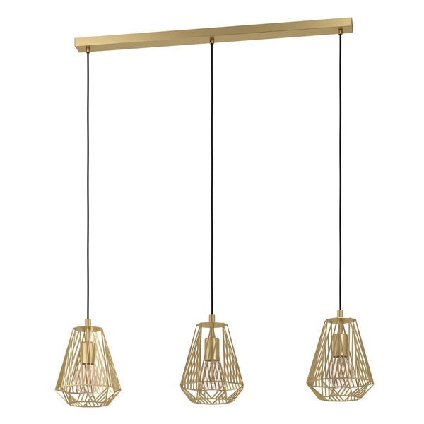 Stype Triple Drop Linear Pendant in Gold with Geometric Diamond-Shaped Lampshades