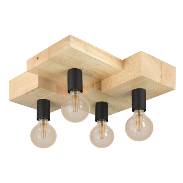 Halkin Four Lamp Ceiling Light with Wooden Block Ceiling Mount