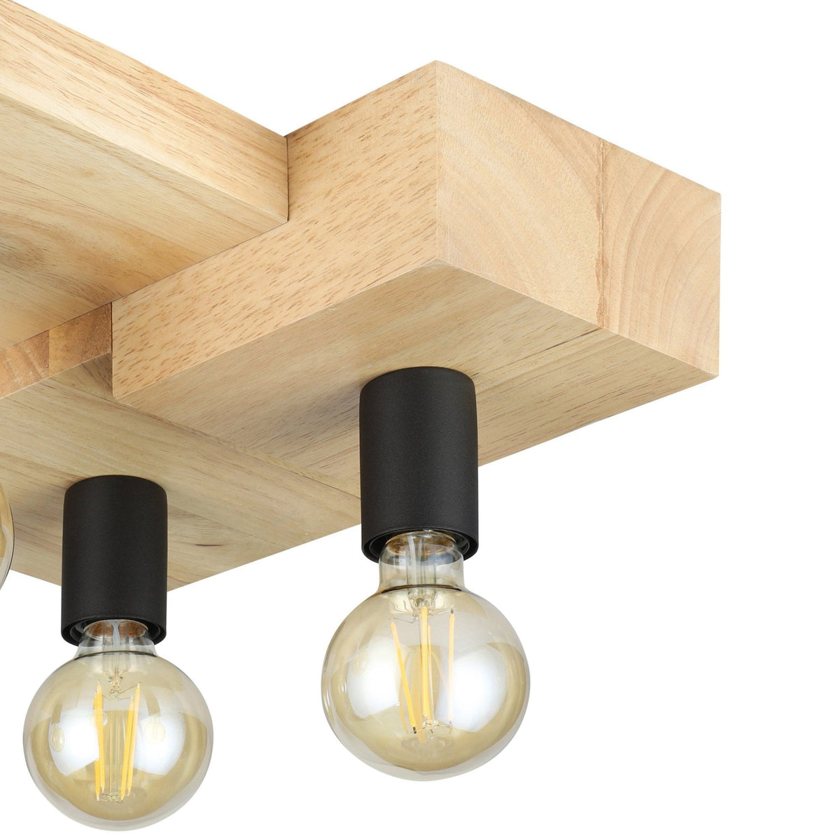 Halkin Four Lamp Ceiling Light with Wooden Block Ceiling Mount