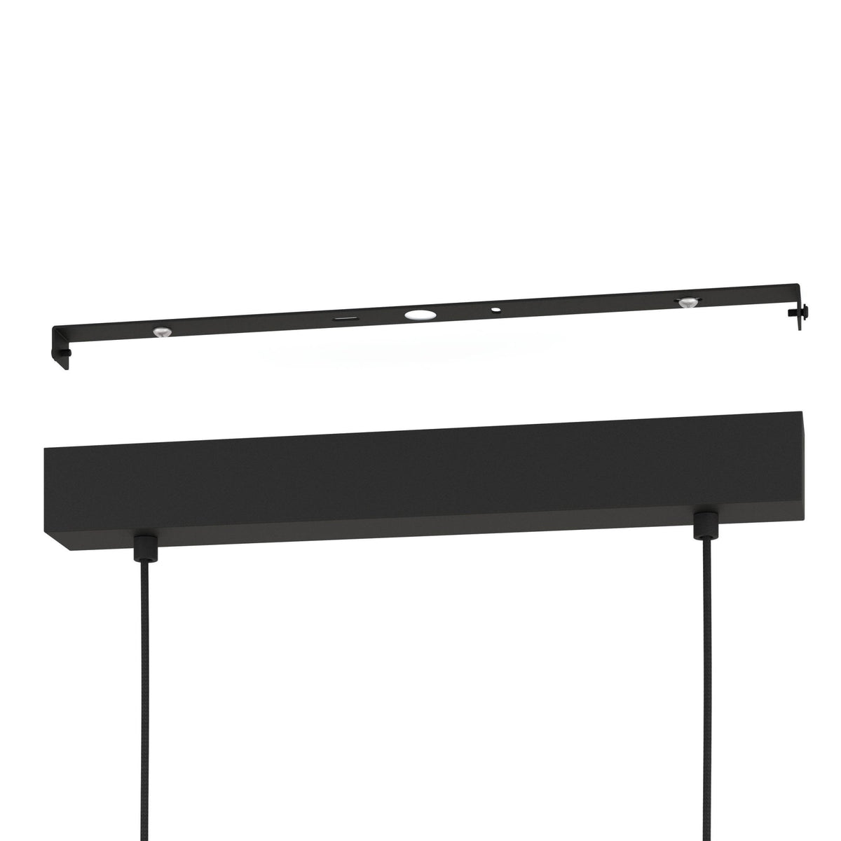 Sherburn Three Lamp Linear Pendant in Black with Wooden Crossbar