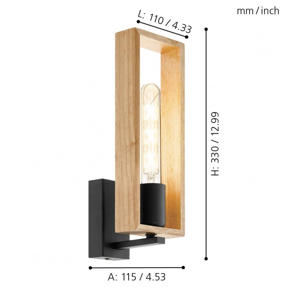 Littleton Wall Light with a Narrow Rectangular Rubberwood Frame
