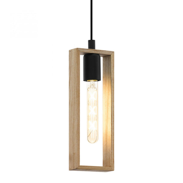 Littleton Single Drop Pendant with a Narrow Rectangular Rubberwood Frame