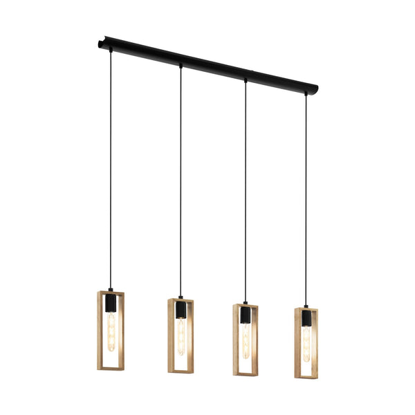 Littleton Four Drop Linear Pendant with Narrow Rectangular Rubberwood Frames