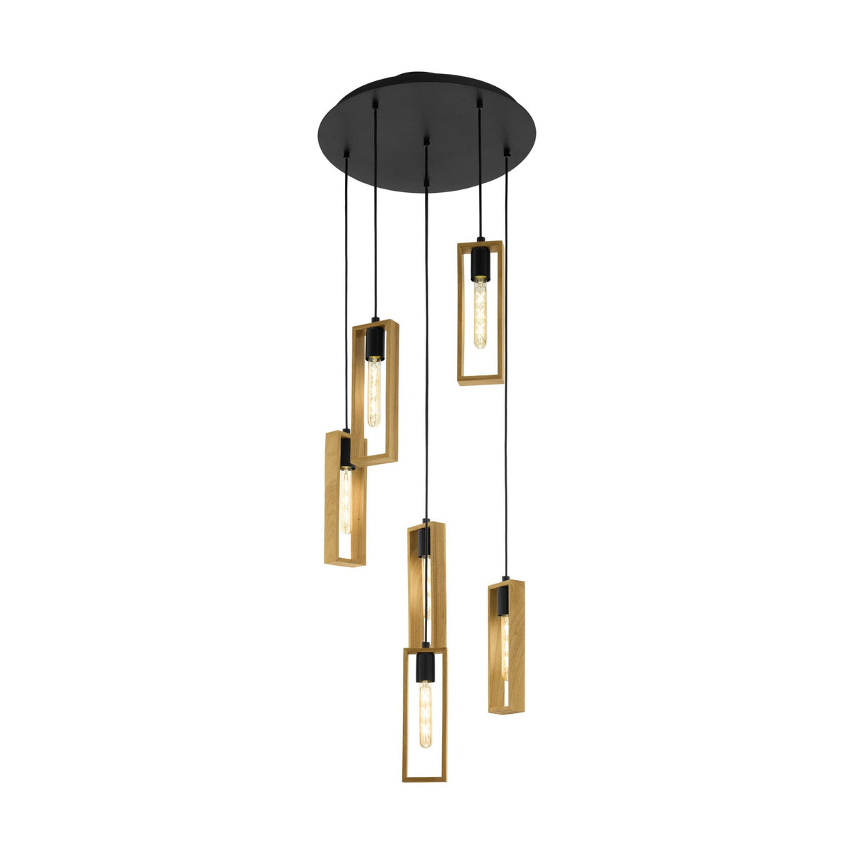Littleton Six Drop Round Pendant with Narrow Rectangular Rubberwood Frames