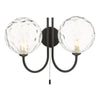 Jared Switched Twin Wall Light In Matt Black With Dimpled Clear Glass Shade