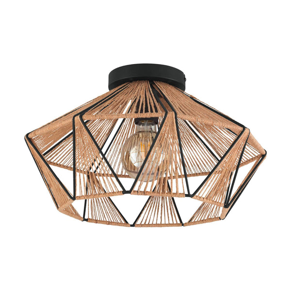 Adwickle Ceiling Light in Black and Wrapped with Natural Hemp Yarn