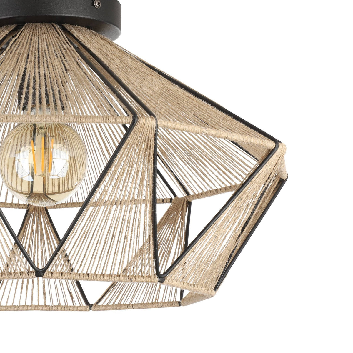 Adwickle Ceiling Light in Black and Wrapped with Natural Hemp Yarn