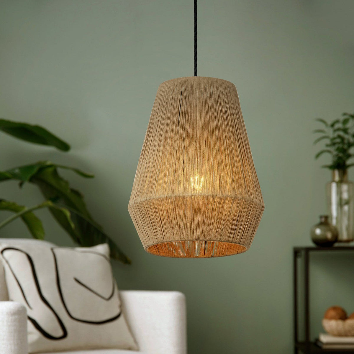 Alderney Single Drop Pendant Wrapped with Natural Hemp Yarn