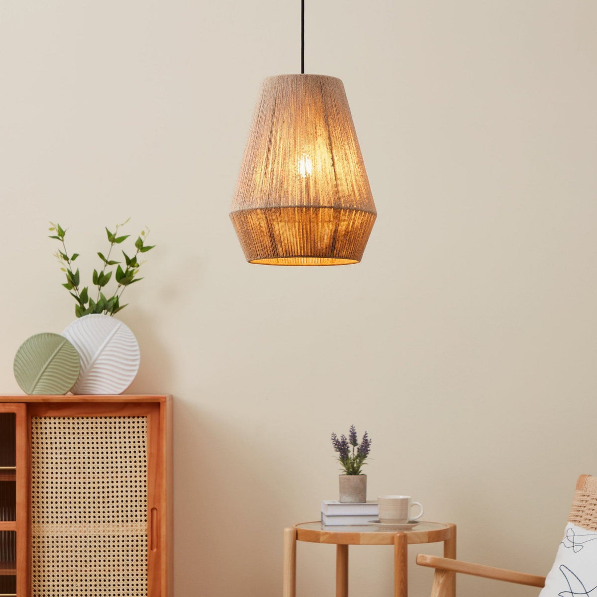 Alderney Single Drop Pendant Wrapped with Natural Hemp Yarn