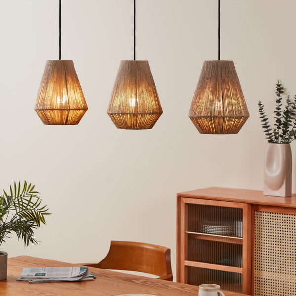 Alderney Triple Drop Linear Pendant Wrapped with Natural Hemp Yarn