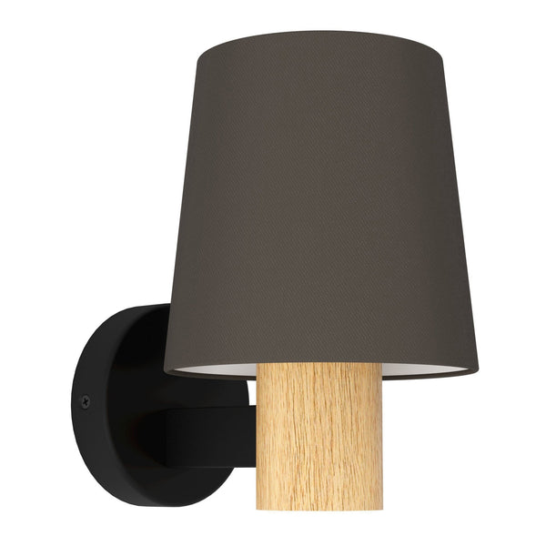 Edale Wall Light in Black with Wood Detailing and Cappuccino Shade