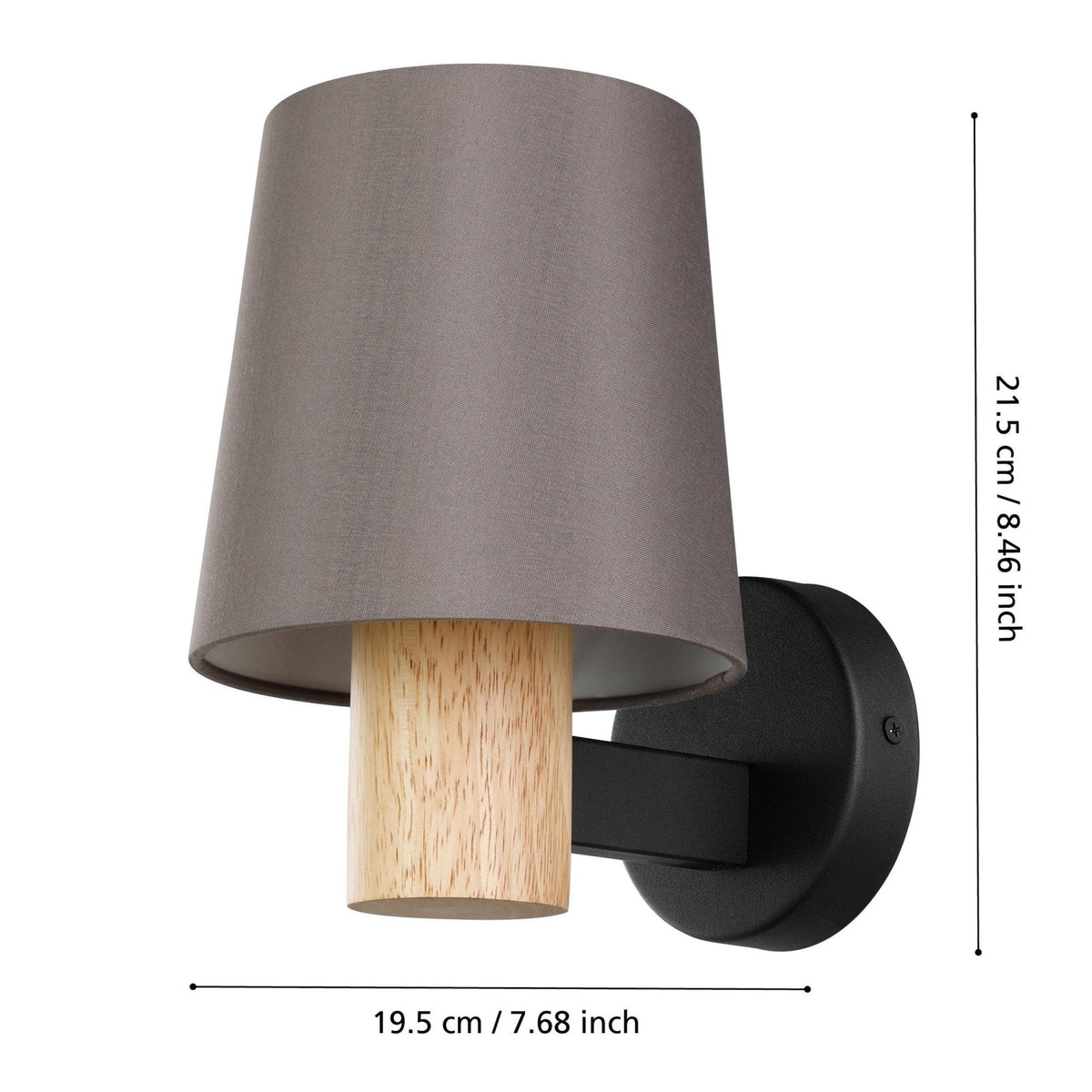 Edale Wall Light in Black with Wood Detailing and Cappuccino Shade