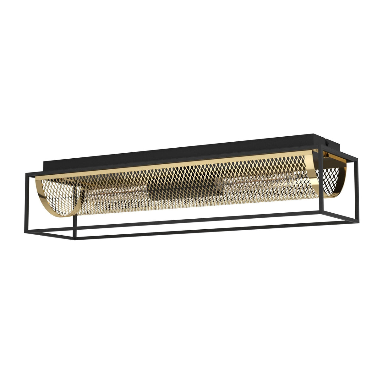 Nohales Two Lamp Ceiling Light in Black with Metal Mesh Element in Brass