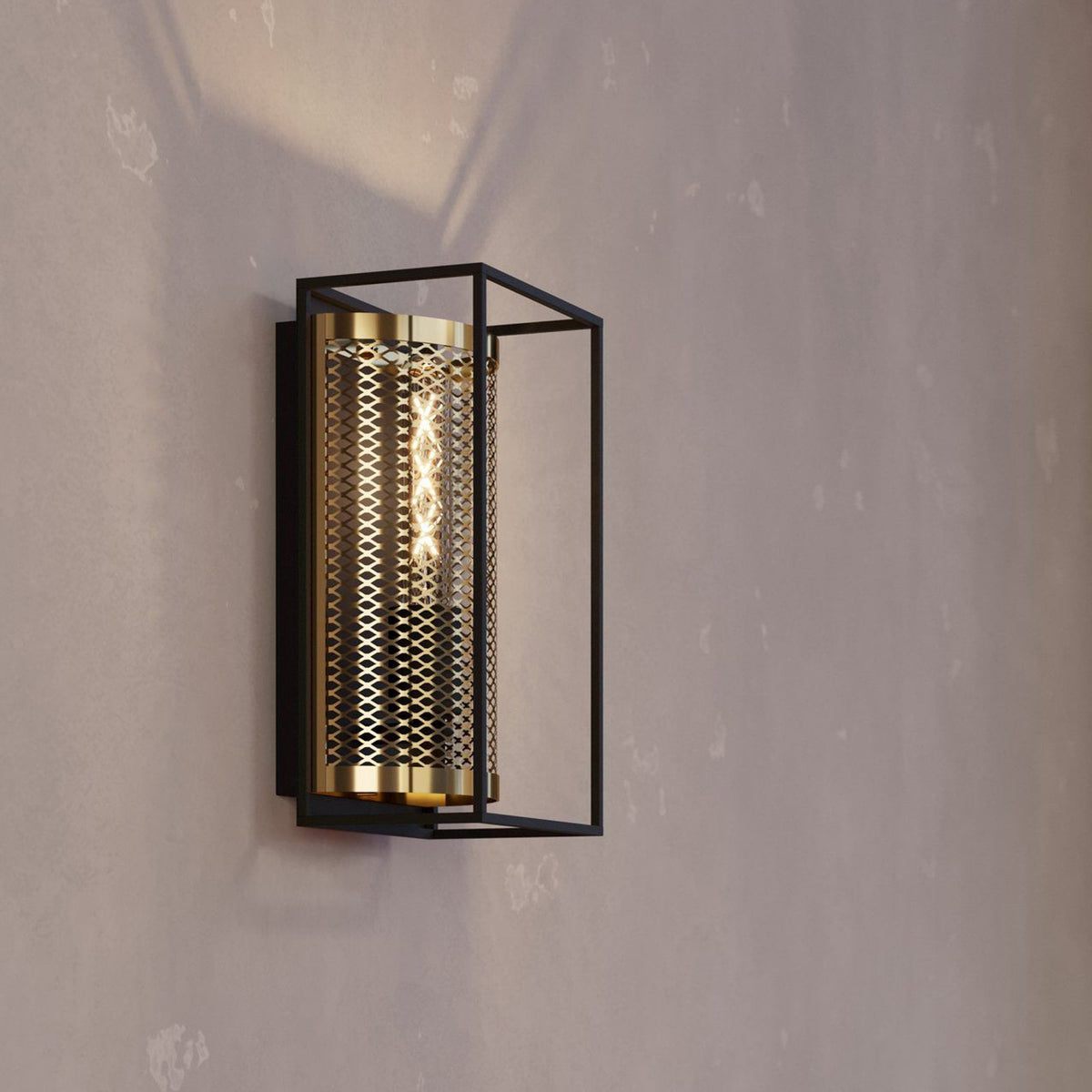 Nohales Wall Light in Black with Metal Mesh Element in Brass
