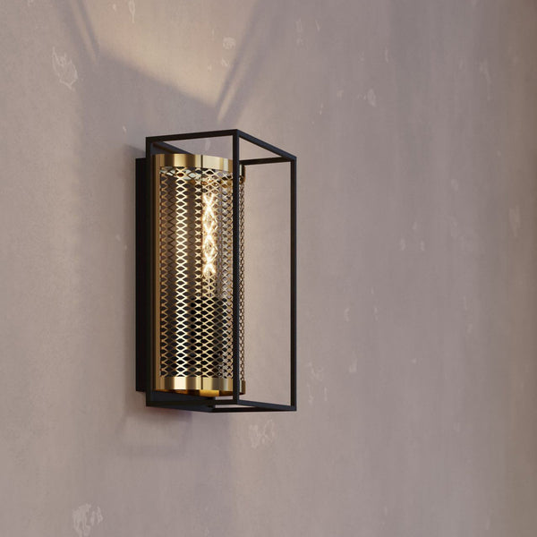 Nohales Wall Light in Black with Metal Mesh Element in Brass