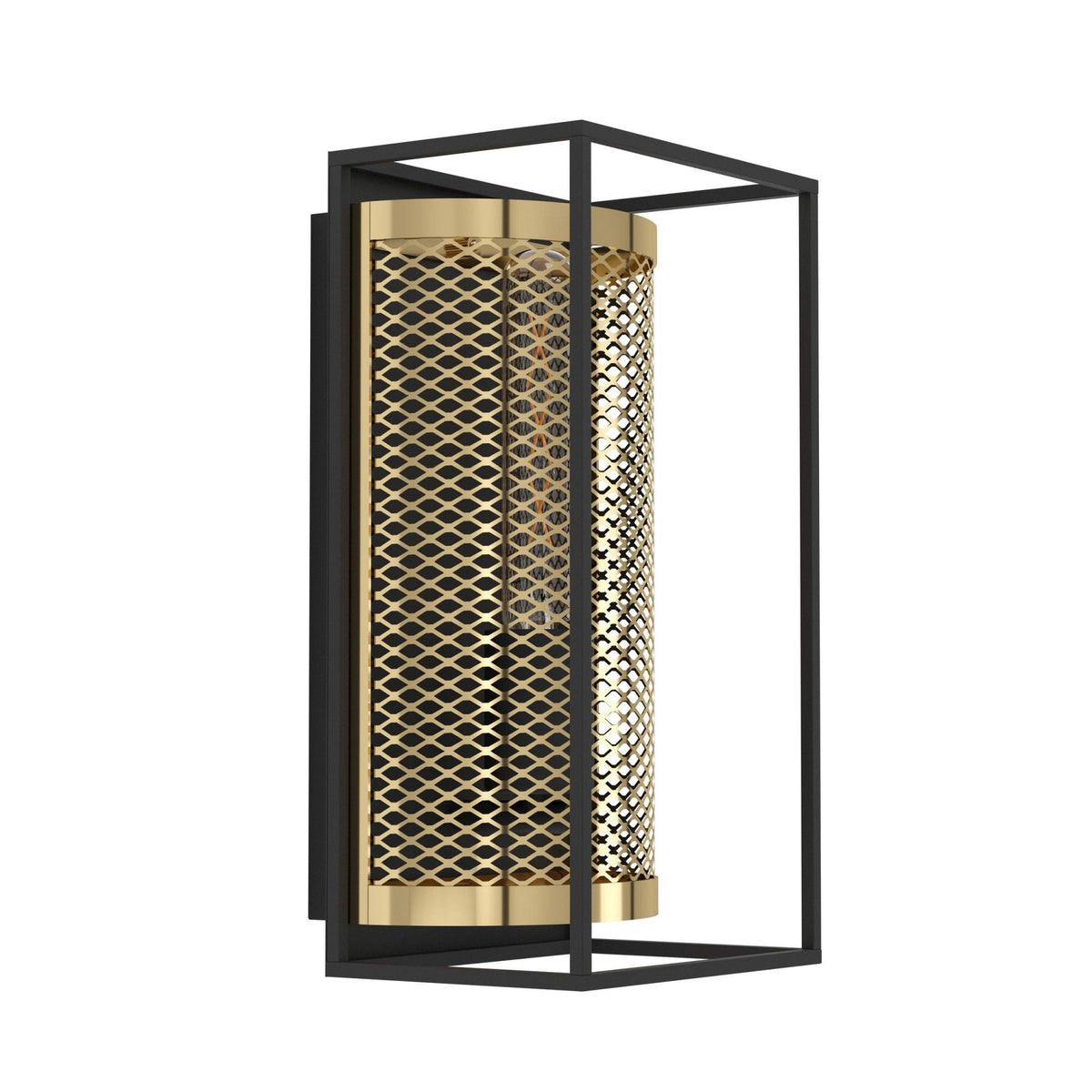 Nohales Wall Light in Black with Metal Mesh Element in Brass