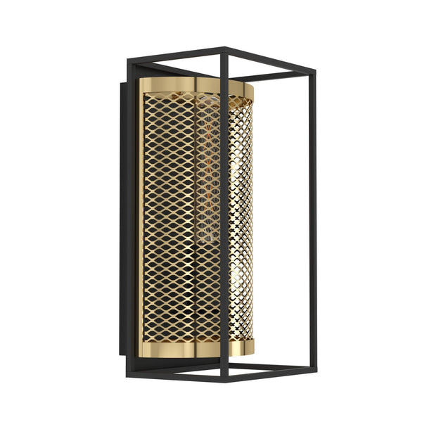 Nohales Wall Light in Black with Metal Mesh Element in Brass