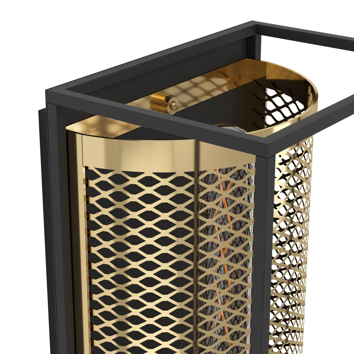 Nohales Wall Light in Black with Metal Mesh Element in Brass