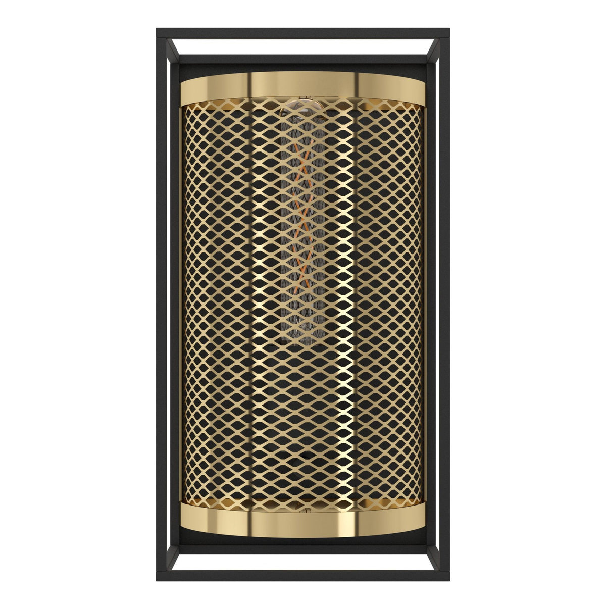 Nohales Wall Light in Black with Metal Mesh Element in Brass