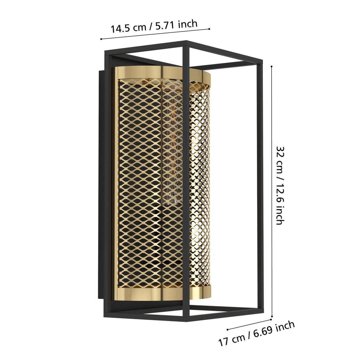 Nohales Wall Light in Black with Metal Mesh Element in Brass