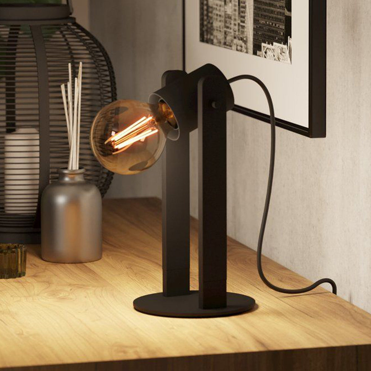 Plimsoll Table Lamp in a Black Wooden Frame
