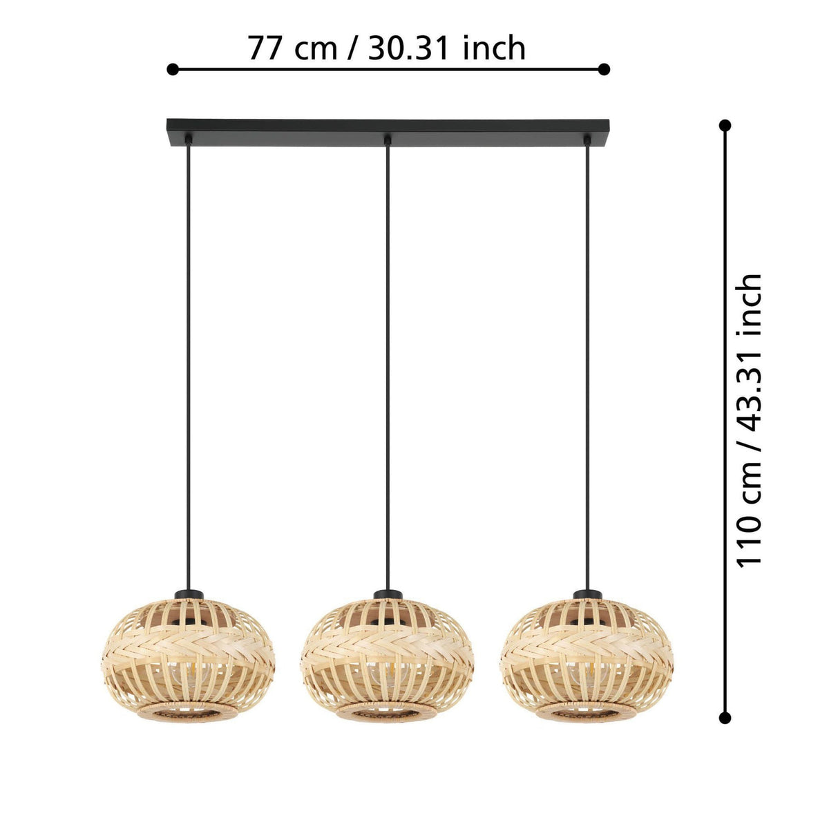 Amsfield 1 Triple Drop Linear Bamboo Wickerwork Pendant