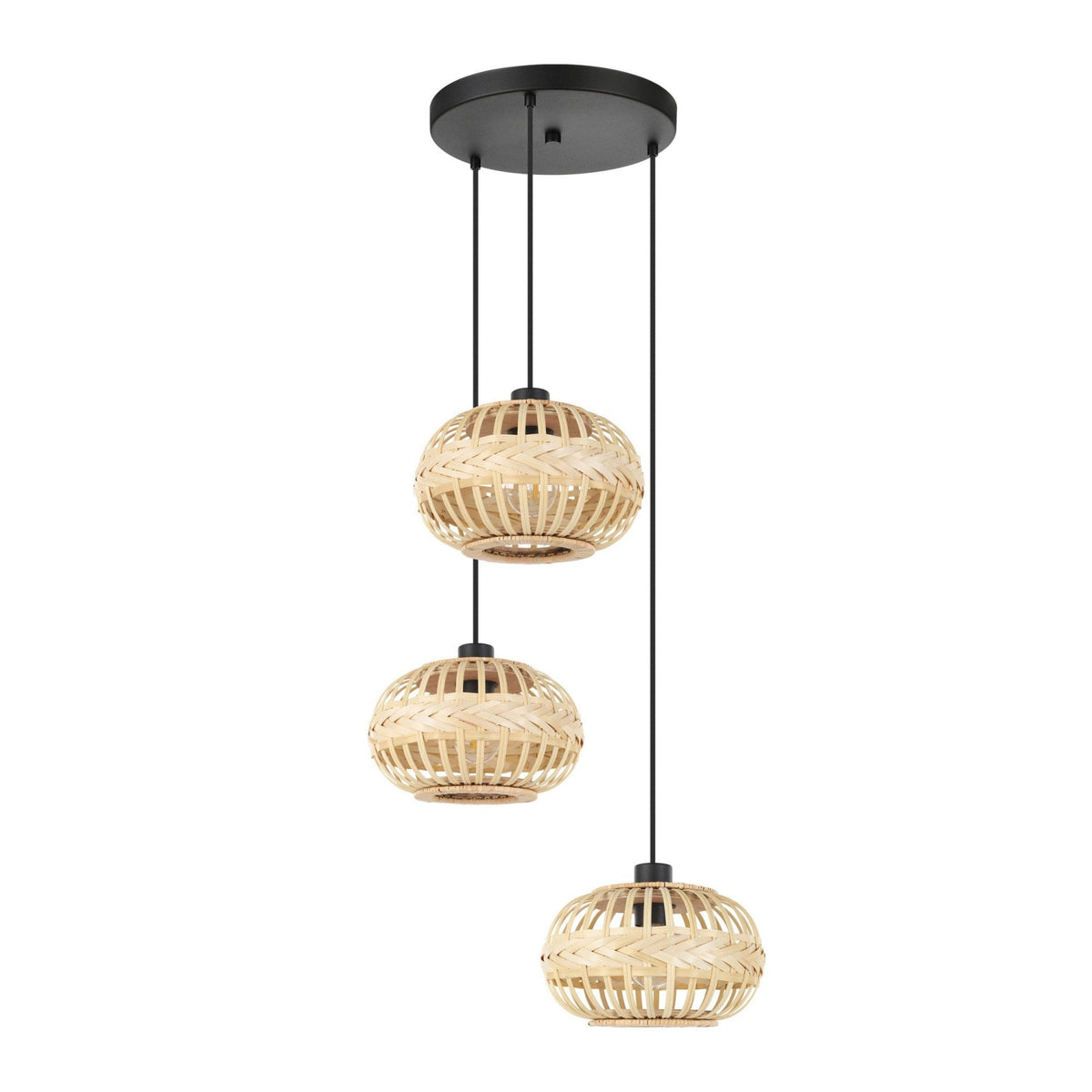 Amsfield 1 Triple Drop Round Bamboo Wickerwork Pendant