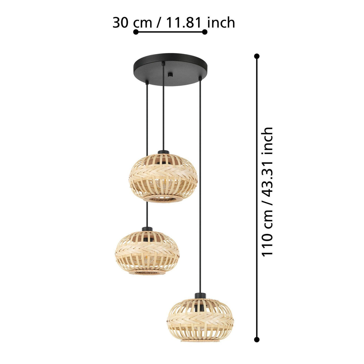 Amsfield 1 Triple Drop Round Bamboo Wickerwork Pendant