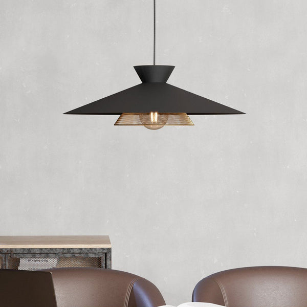 Grizedale Single Drop Pendant with Black Metal Lampshade with an Inner Brass Element