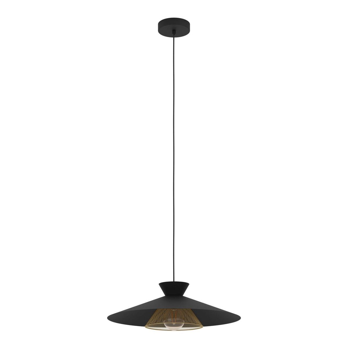 Grizedale Single Drop Pendant with Black Metal Lampshade with an Inner Brass Element
