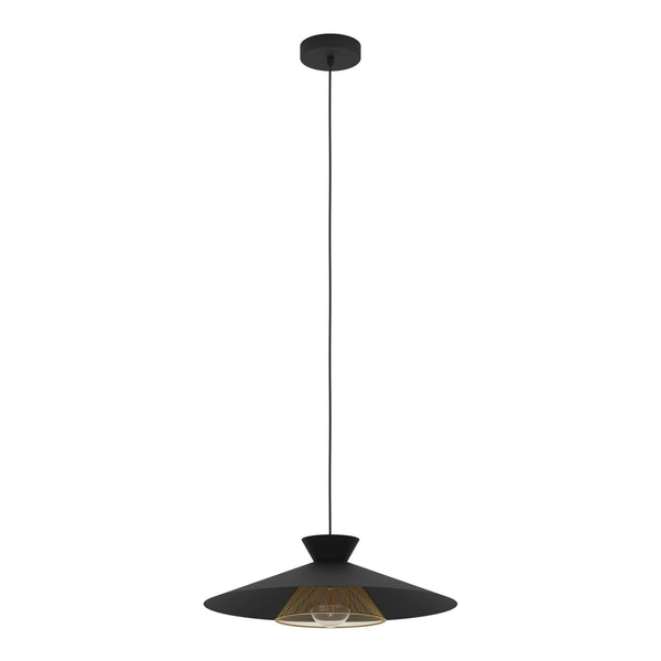 Grizedale Single Drop Pendant with Black Metal Lampshade with an Inner Brass Element