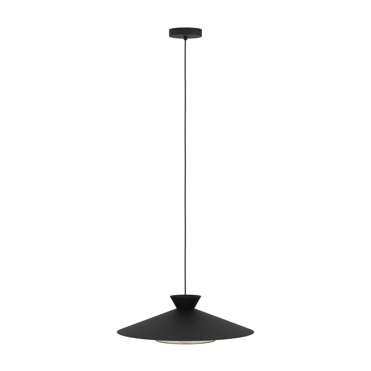 Grizedale Single Drop Pendant with Black Metal Lampshade with an Inner Brass Element