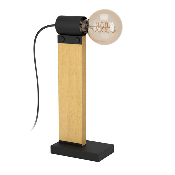 Bailrigg Table Lamp in Black with Wood Detailing
