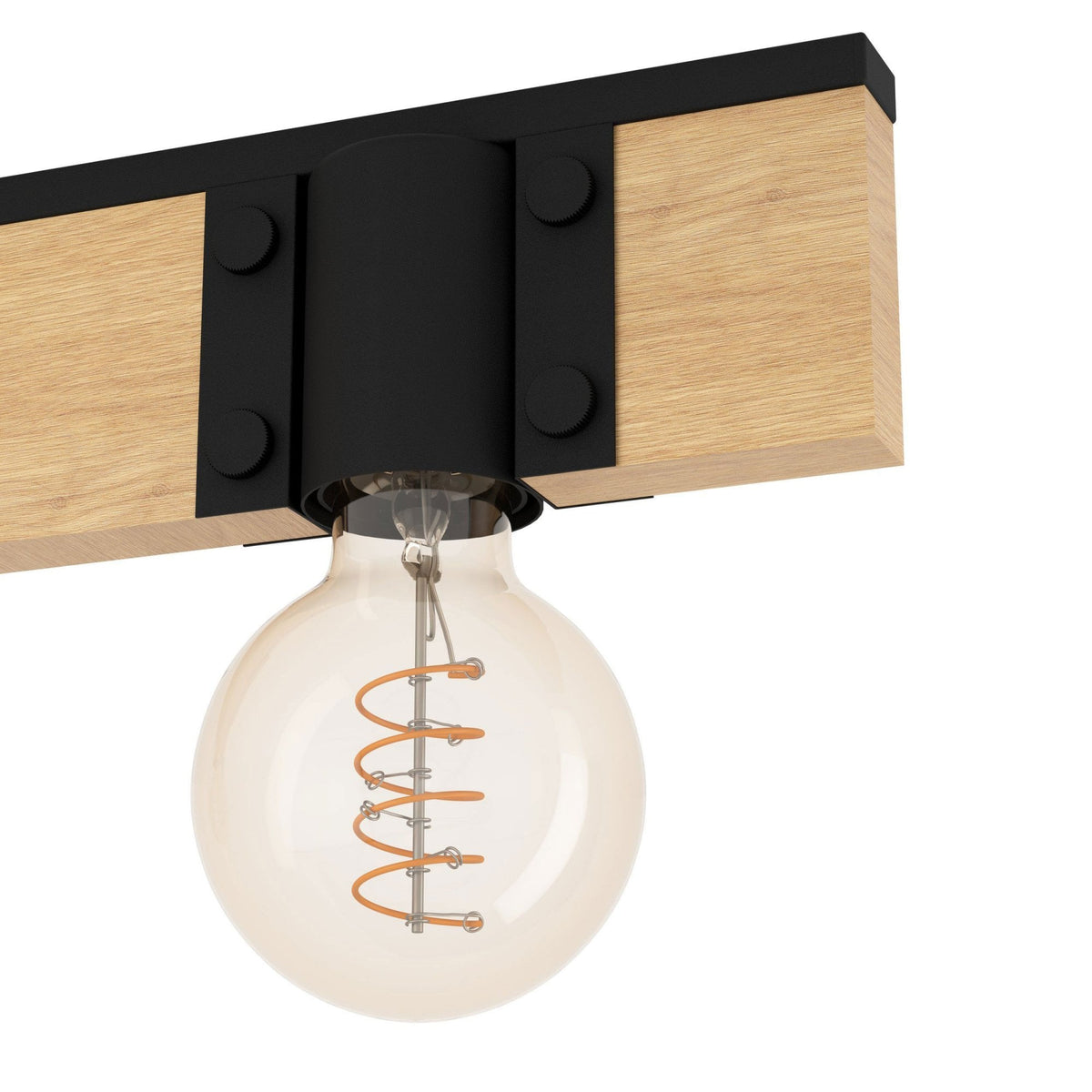Bailrigg Four Lamp Linear Pendant in Black with Wood Detailing