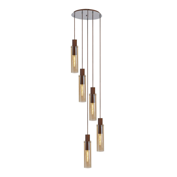 Belstone Slim 5 Drop Pendant in Mocha & Polished Chrome with Amber Glass