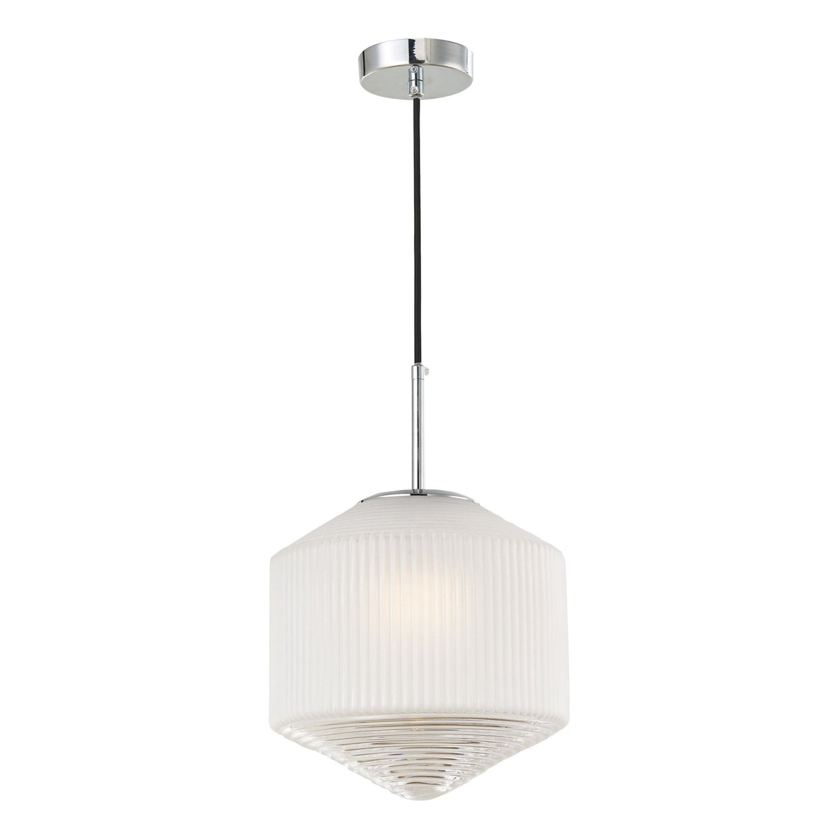 Nisha Single Pendant In Polished Chrome With Frosted & Clear Glass Shade