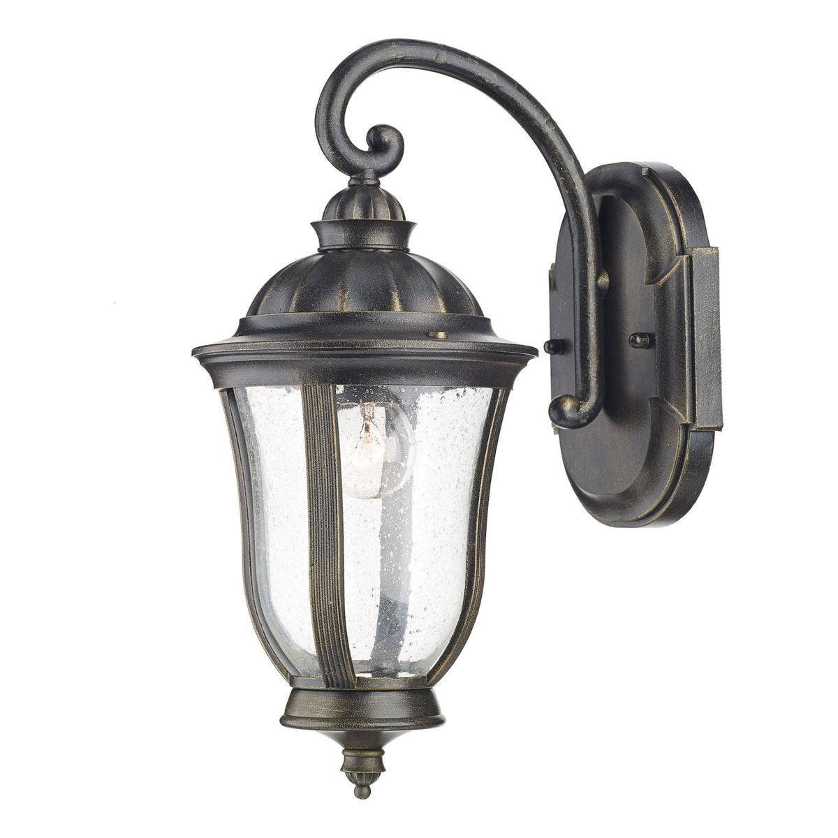 Johnson Outdoor Wall Light In Black & Gold With Seeded Glass
