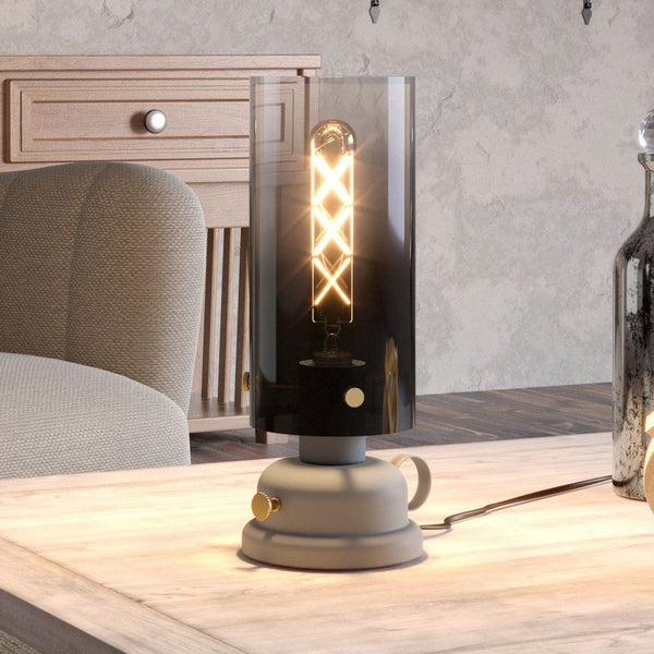 Gargrave Table Lamp in Grey with Brass Detail and Glass Diffuser
