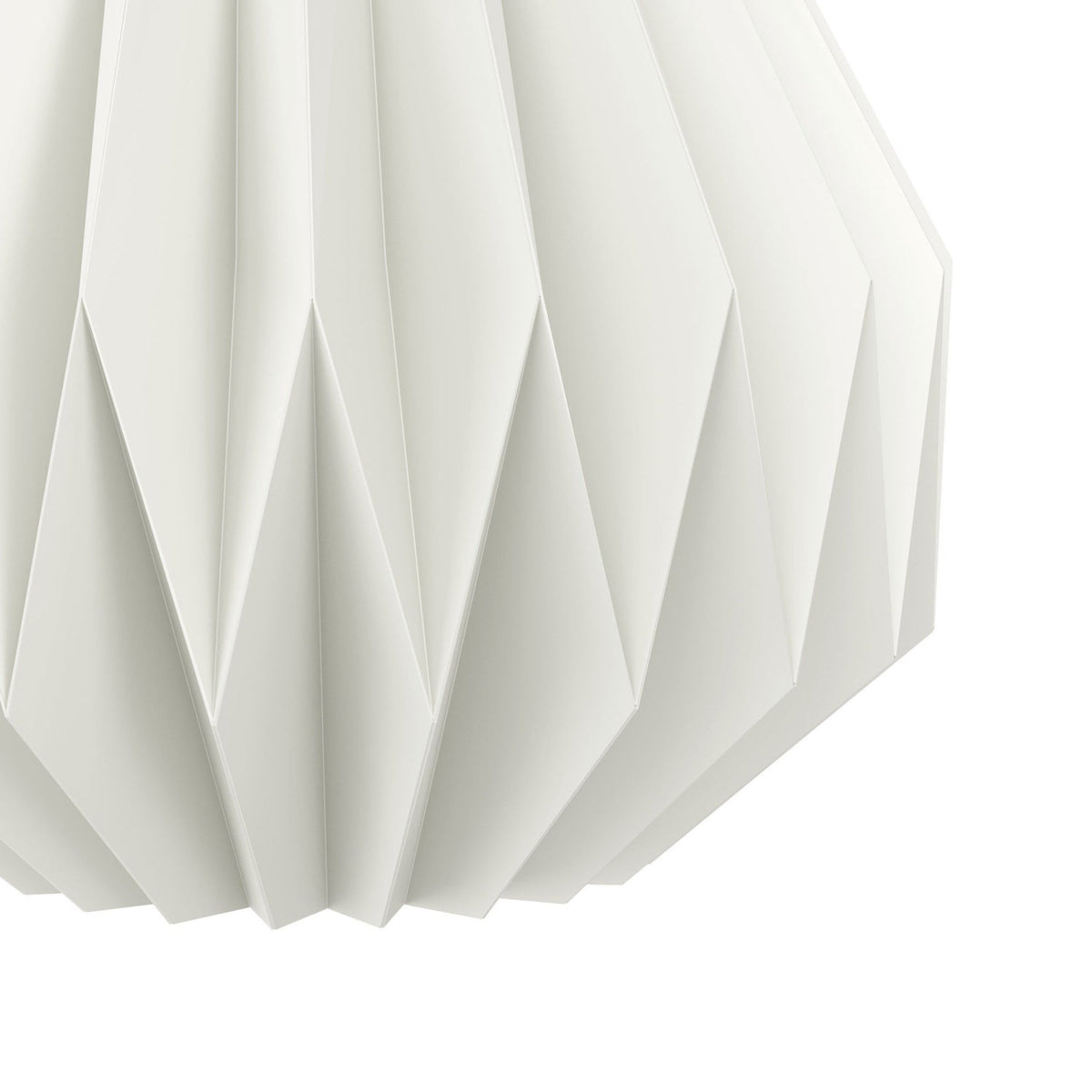 Close-up of the white pleated texture of the geometric pendant light.