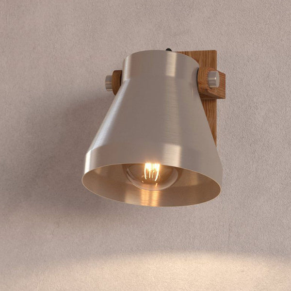 Cawton Single Spotlight with Wooden Base and Steel Lampshade