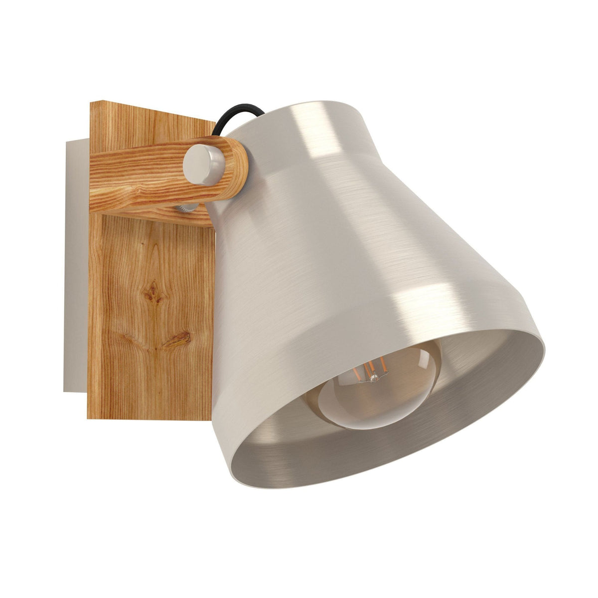 Cawton Single Spotlight with Wooden Base and Steel Lampshade