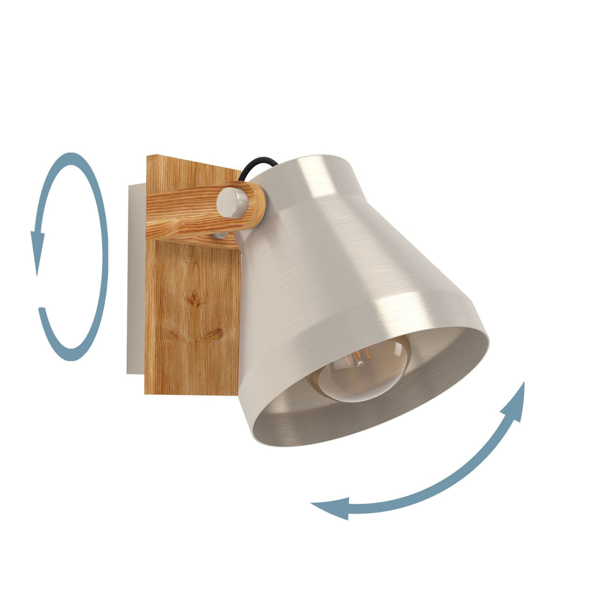 Cawton Single Spotlight with Wooden Base and Steel Lampshade