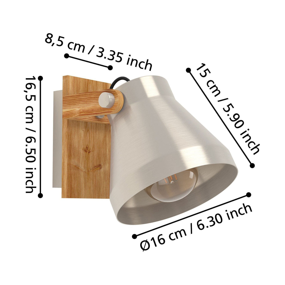 Cawton Single Spotlight with Wooden Base and Steel Lampshade