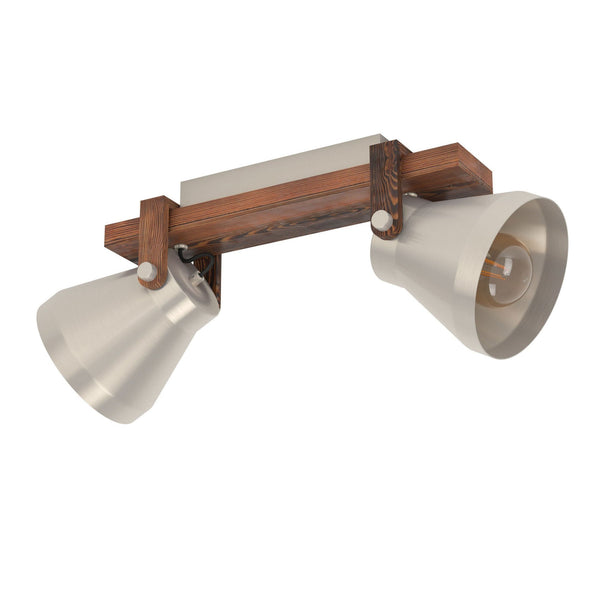 Cawton Twin Spotlight with Wooden Base and Steel Lampshades
